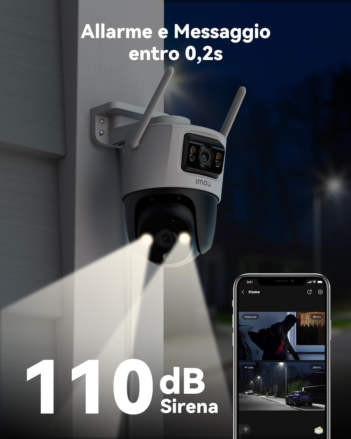 videocamera WiFi 3MP Videocamera WiFi 3MP 360° PTZ per Esterno con Visione Notturna a Colori immagine 4