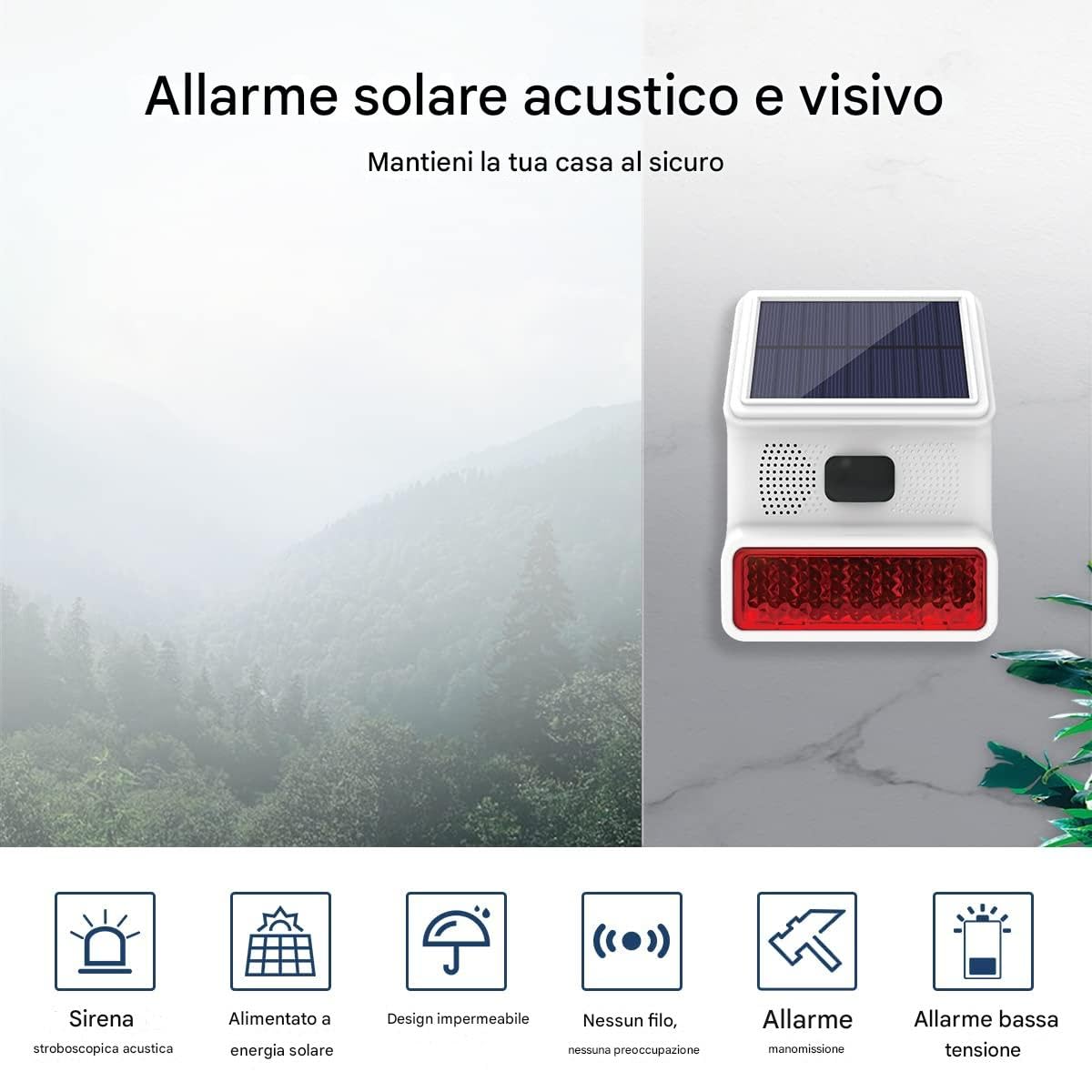 allarme casa Sirena da esterno solare con luce led per allarme casa PE523R immagine 2