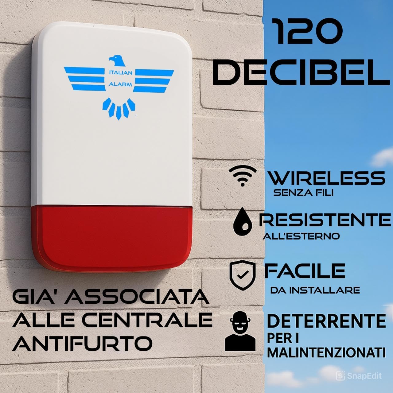 ITALIAN ALARM antifurto casa WiFi wireless completo con sirena esterna confezione originale