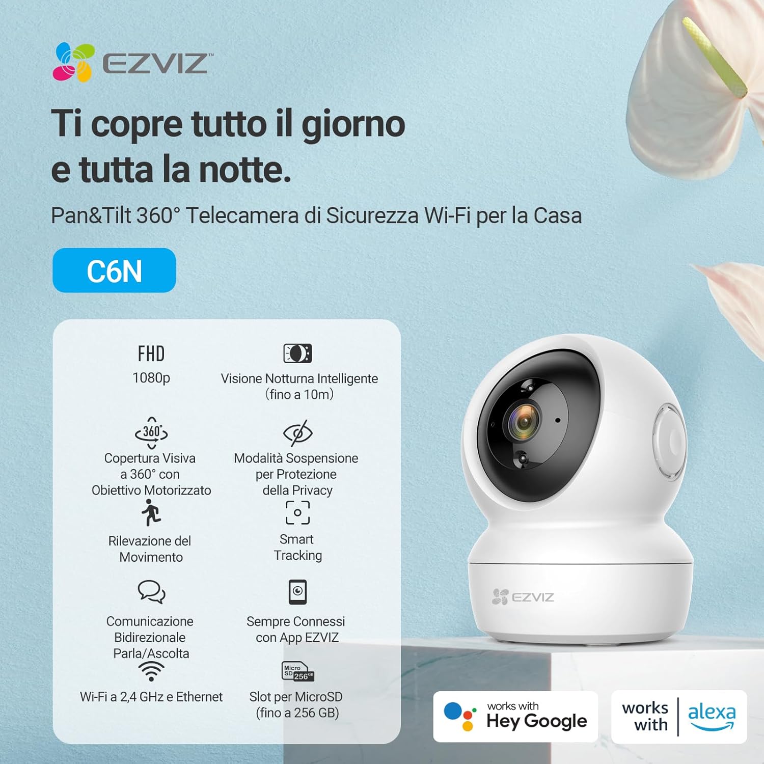 videocamera WiFi Videocamera WiFi da Interno EZVIZ C6N con Visione Notturna e Rotazione 360° immagine 3