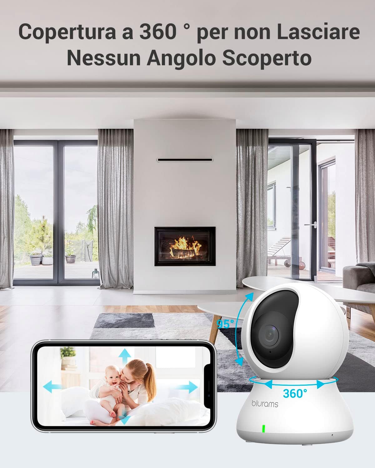 videocamera WiFi Videocamera WiFi 2K Blurams: Sorveglianza Interna 360°, Visione Notturna immagine 5
