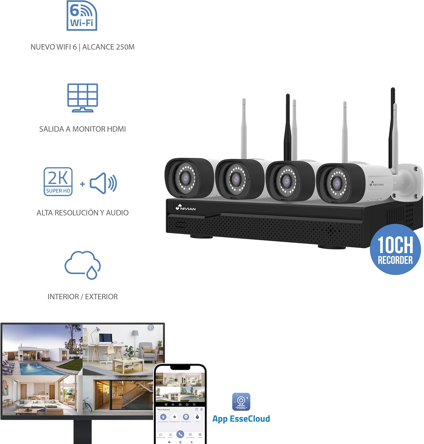 prodotto Kit Videosorveglianza WiFi 2K con 4 Telecamere IP NIVIAN e NVR professionale immagine 2