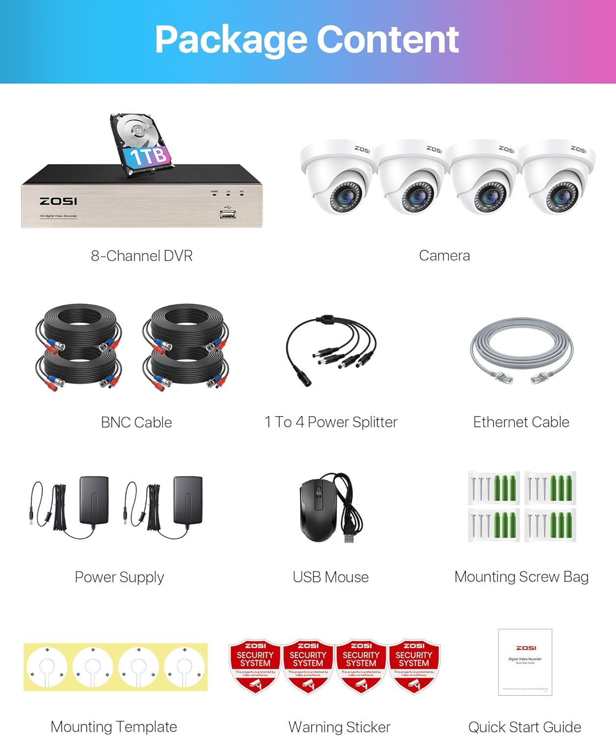 prodotto Kit videosorveglianza 1080p Zosi 8 canali H.265+ con DVR e 4 telecamere immagine 7