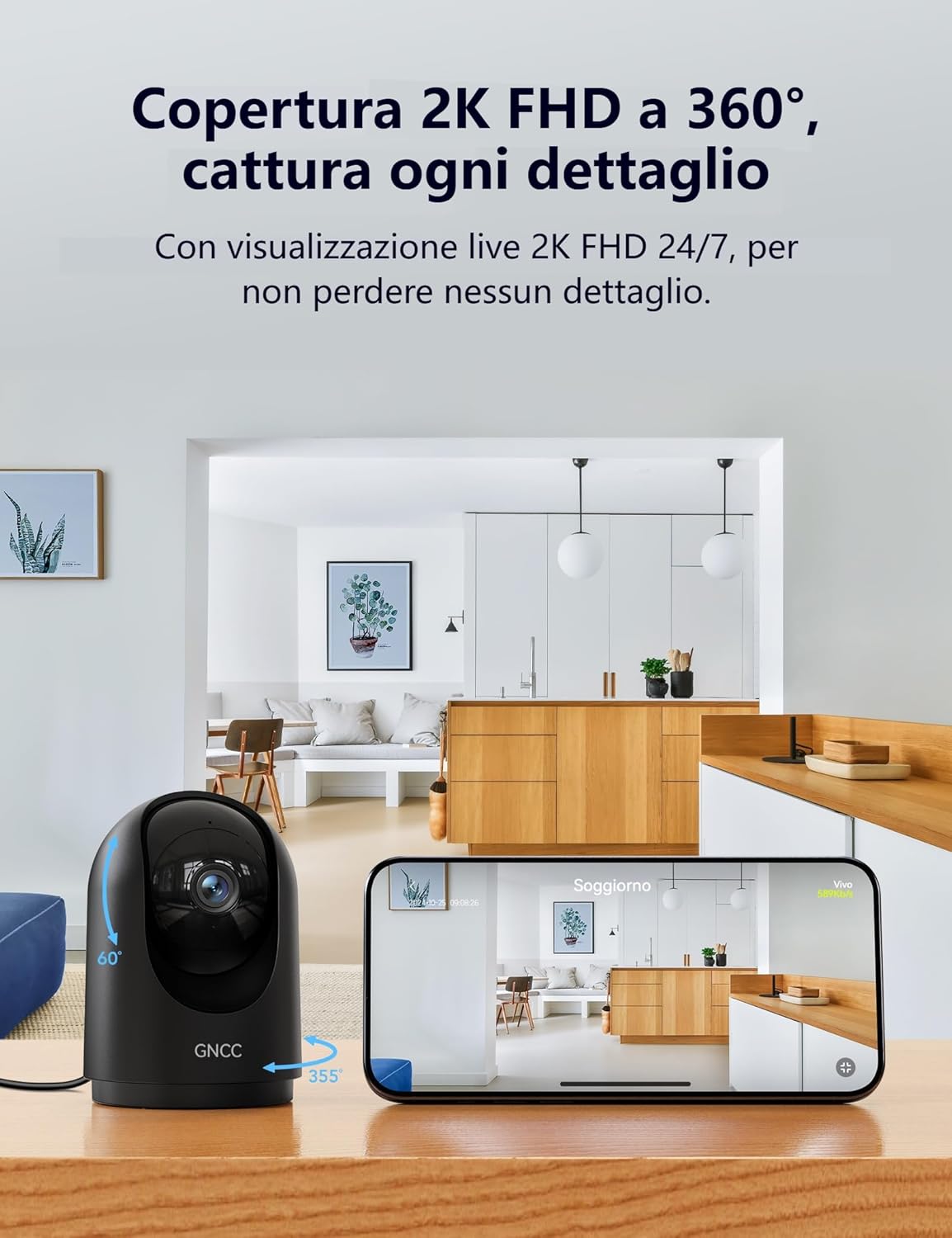 videocamera WiFi Videocamera WiFi Interno 2K con visione notturna e controllo da app immagine 5
