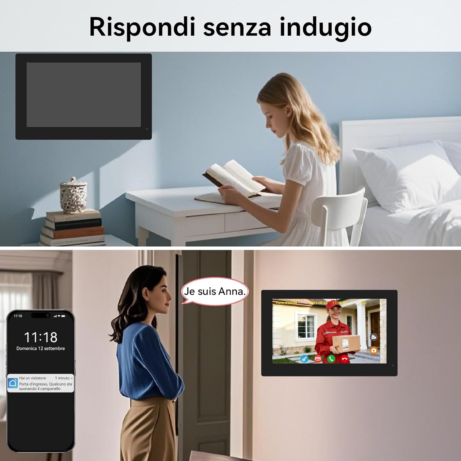 dome Videocitofono dome intelligente per 2 famiglie con doppio schermo 7'' immagine 4