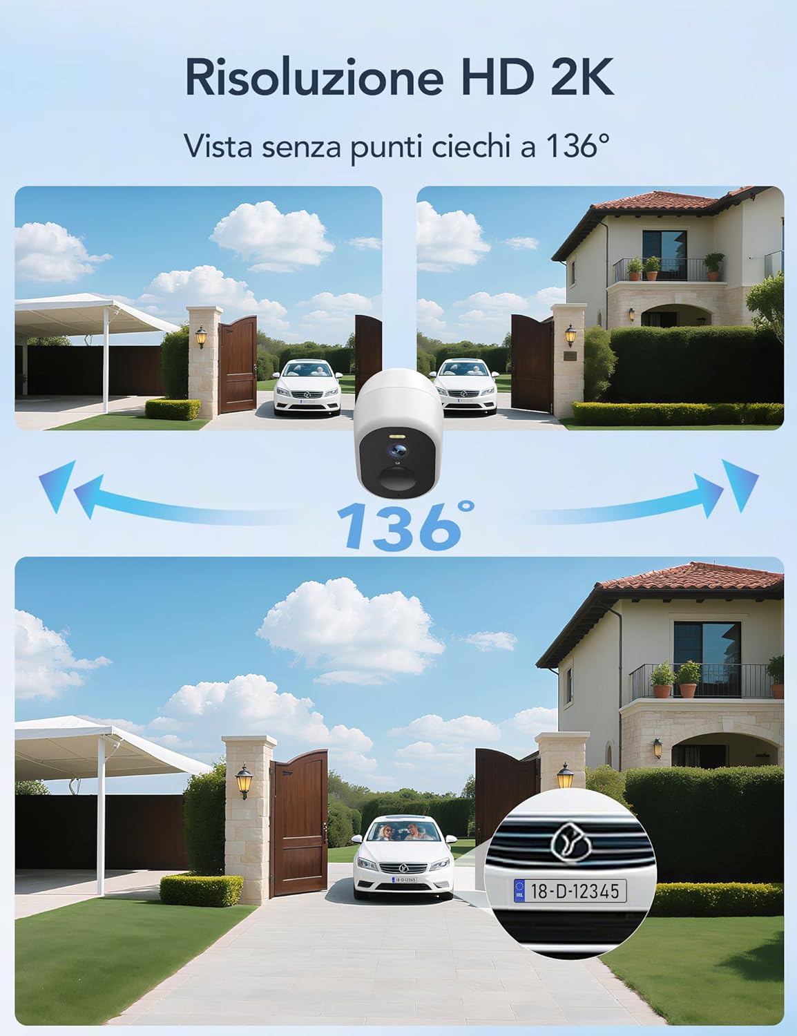 videocamera WiFi Videocamera WiFi Esterno 2K con Batteria e Pannello Solare, Visione Notturna a Colori immagine 3