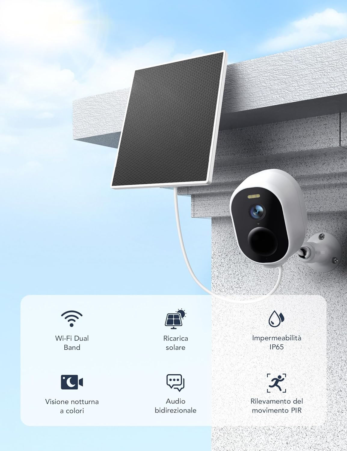 videocamera WiFi Videocamera WiFi Esterno 2K con Batteria e Pannello Solare, Visione Notturna a Colori immagine 2